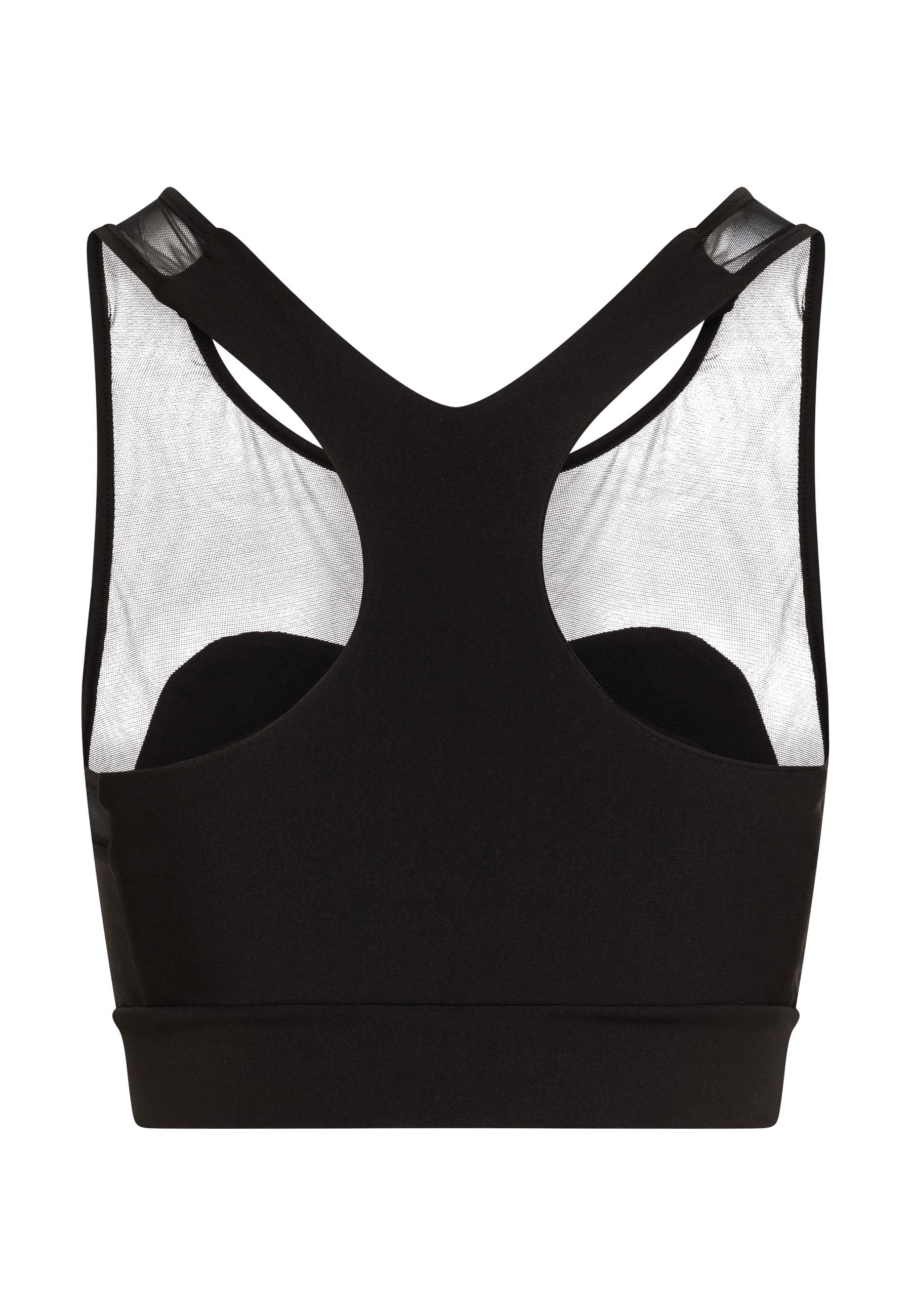 Der 199 Sport-BH Tulle in Schwarz von Lismina verfügt über einen Racerback und Tüllnetzeinsätze.